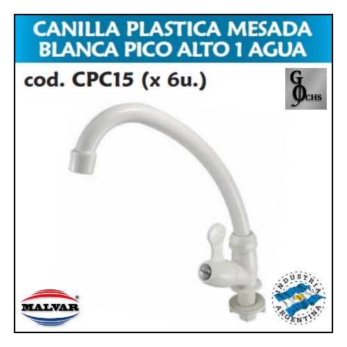 CANILLA PLÁST. MES. BLANCA PICO ALTO 1 AGUA